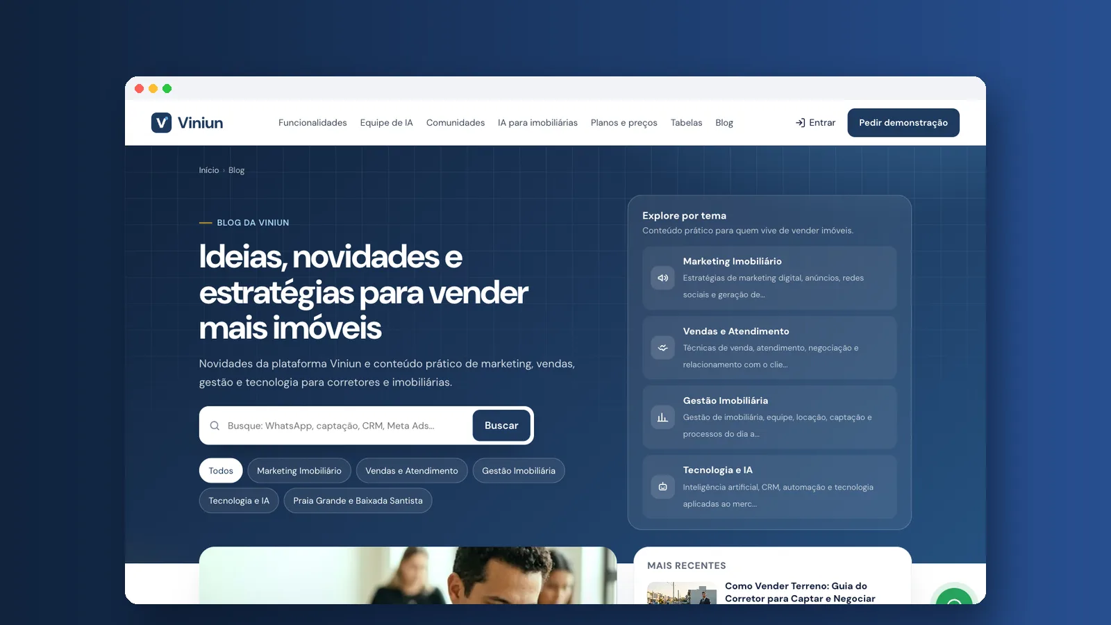 Página inicial do Blog da Viniun com novidades da plataforma e tutoriais