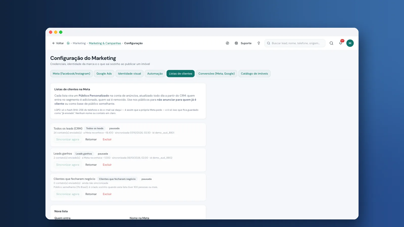 Públicos da Meta para imobiliária e Lead Ads: use a base do CRM