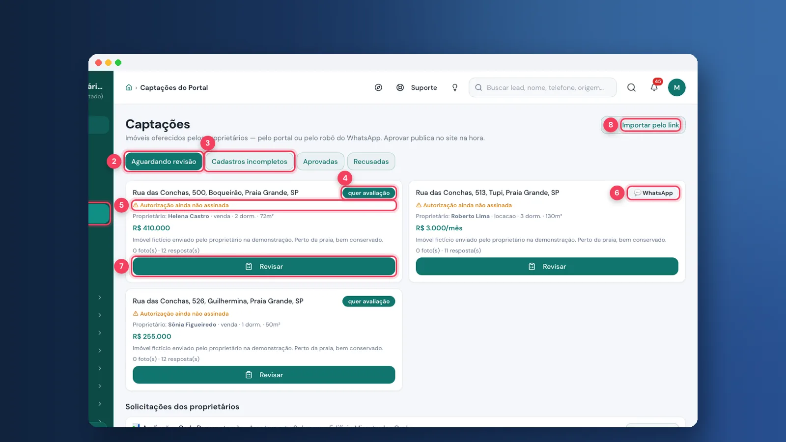 Tutorial: captações e respostas dos proprietários na Viniun