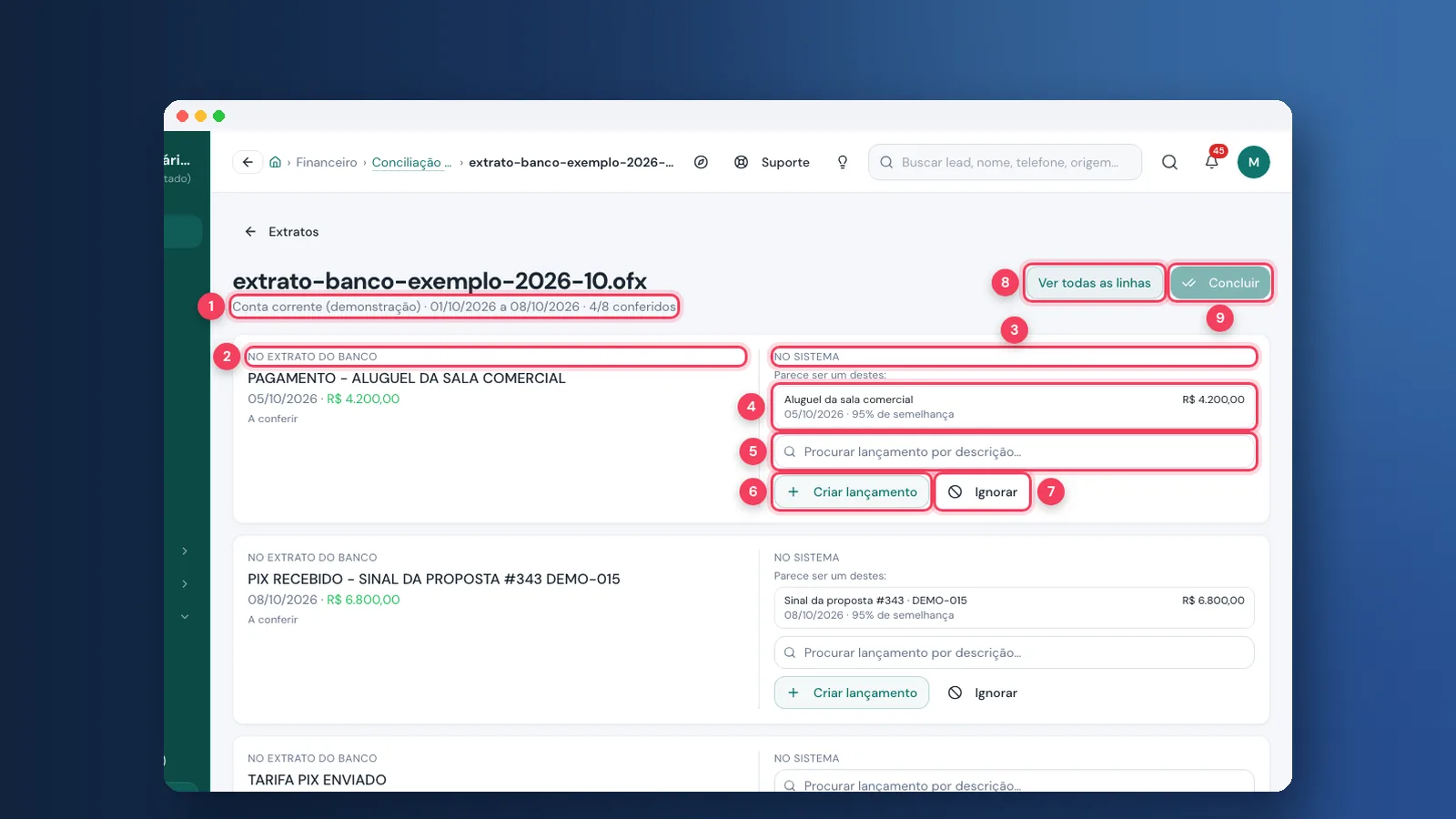 Tutorial: conciliação bancária e fechamento do mês na Viniun