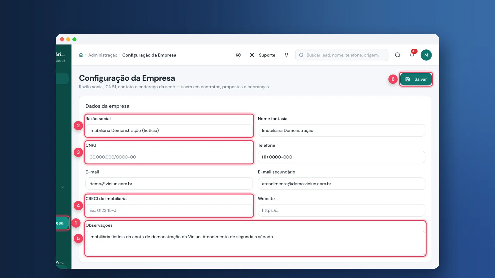 Tutorial: configuração da empresa na Viniun