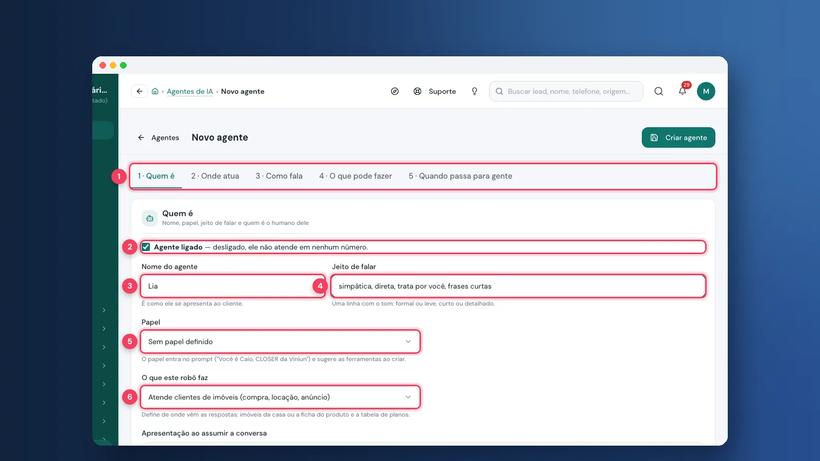 Tutorial: como configurar o robô e os agentes de IA na Viniun