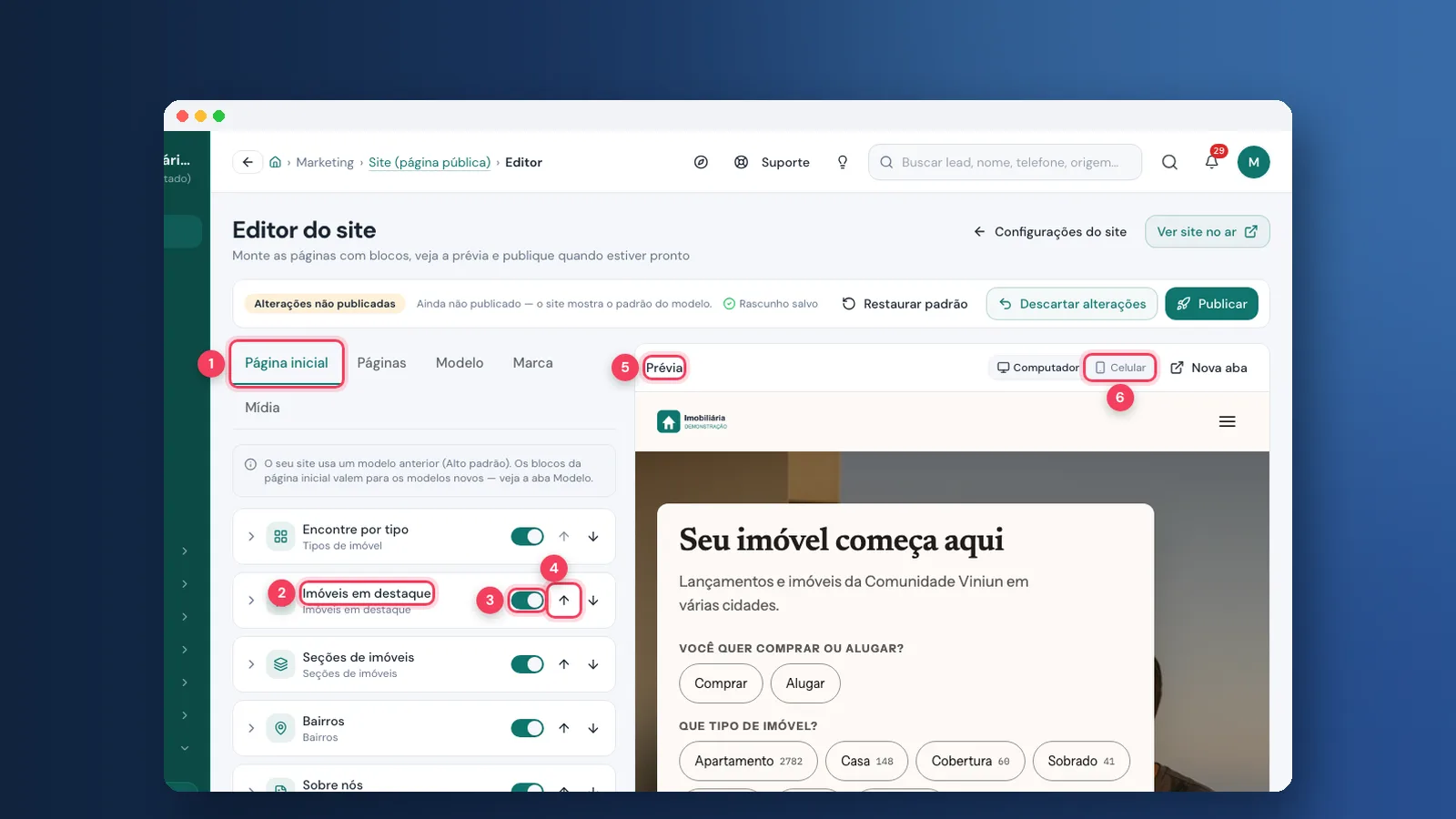 Tutorial: como montar o site da imobiliária na Viniun