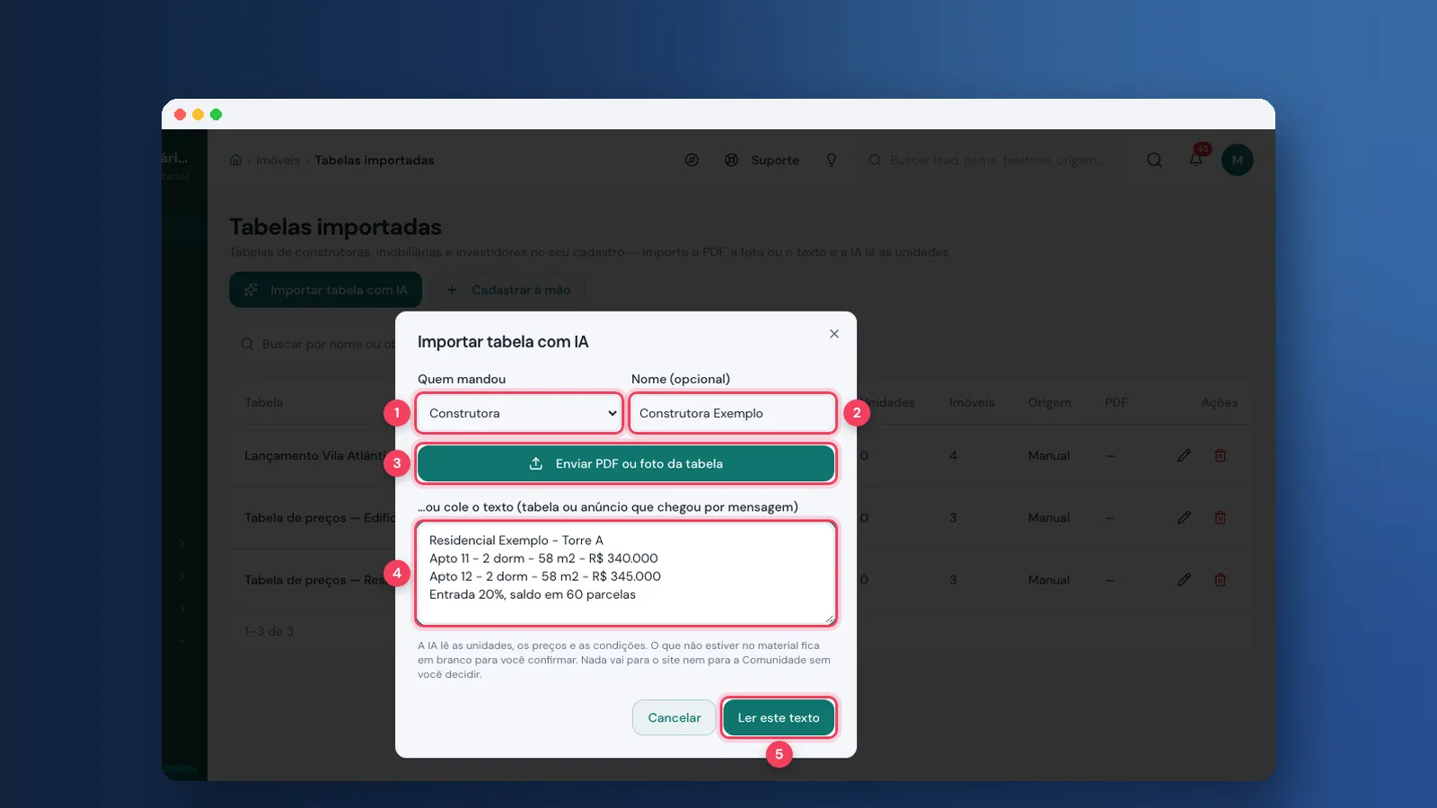 Tutorial: tabelas de construtoras com IA na Viniun