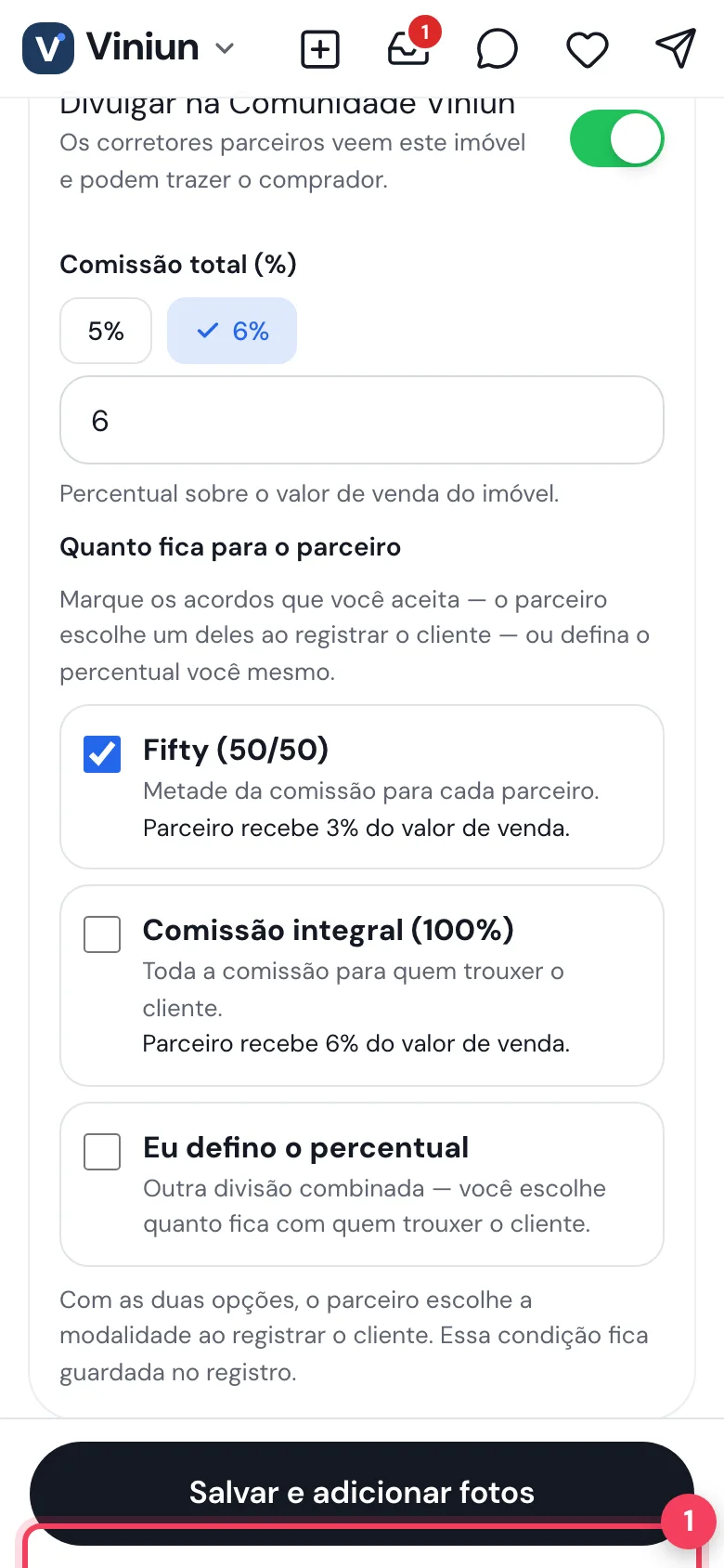 Fim do formulário com o botão Salvar e adicionar fotos