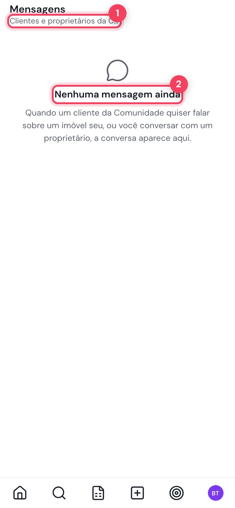 Tela Mensagens no celular sem conversas