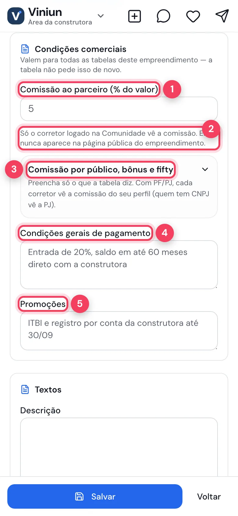 Condições comerciais no celular