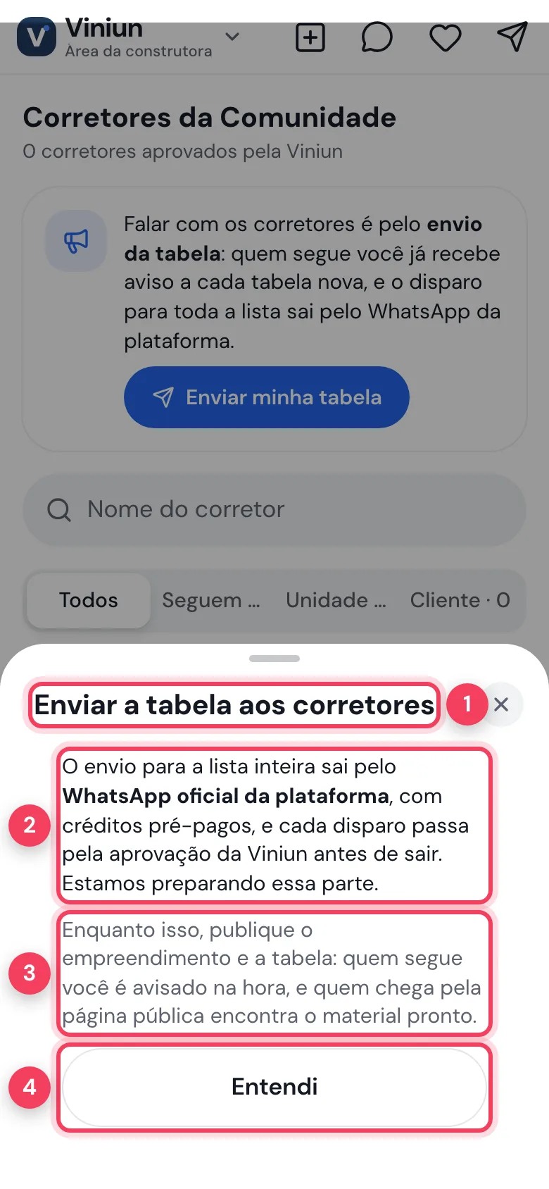 Folha Enviar a tabela aos corretores