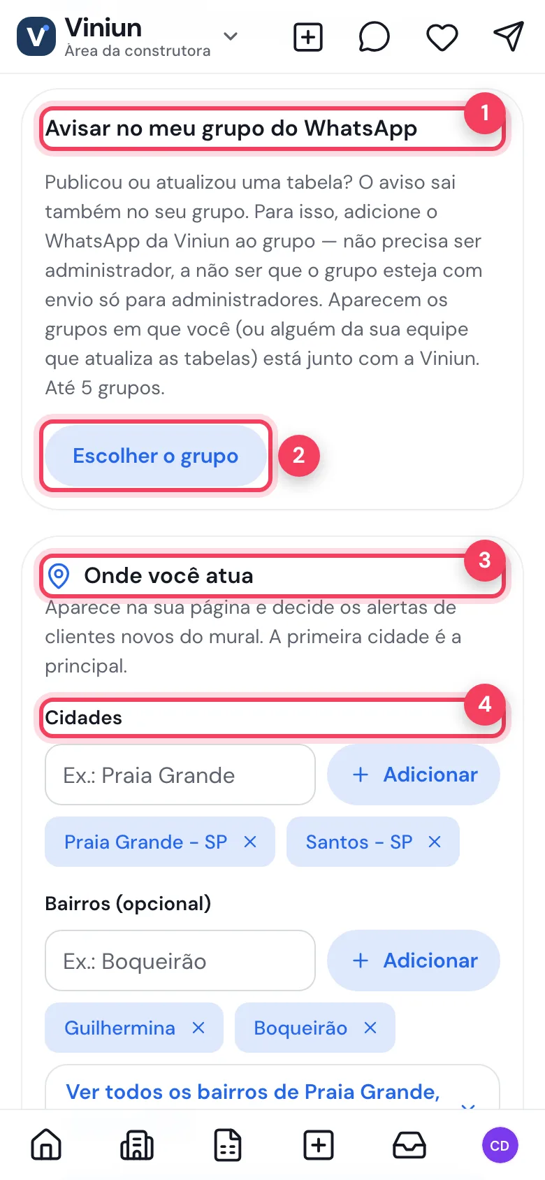 Avisar no meu grupo do WhatsApp nas Configurações