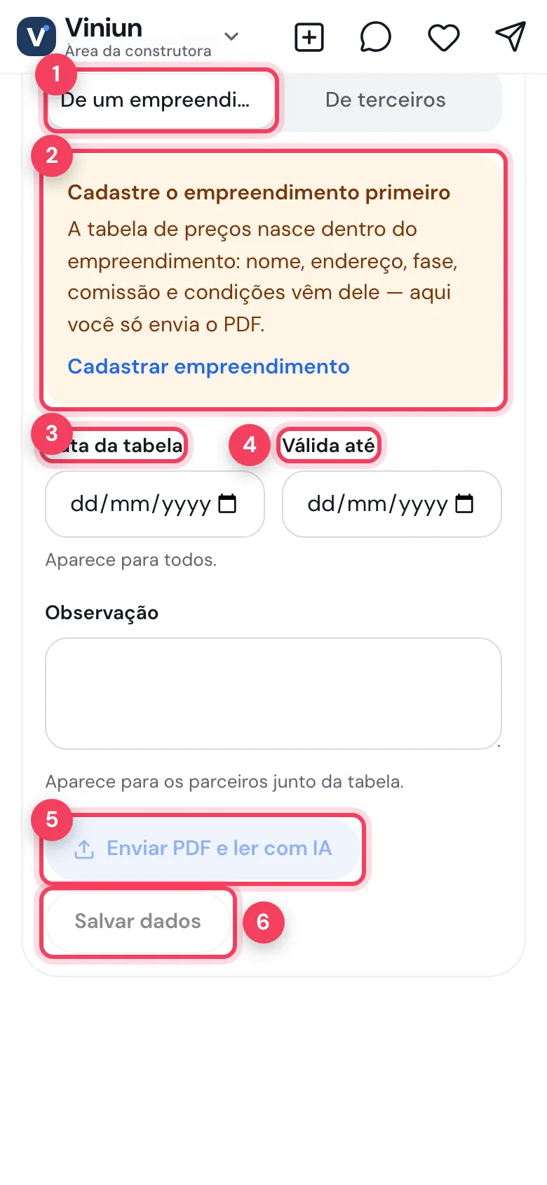 Nova tabela no celular
