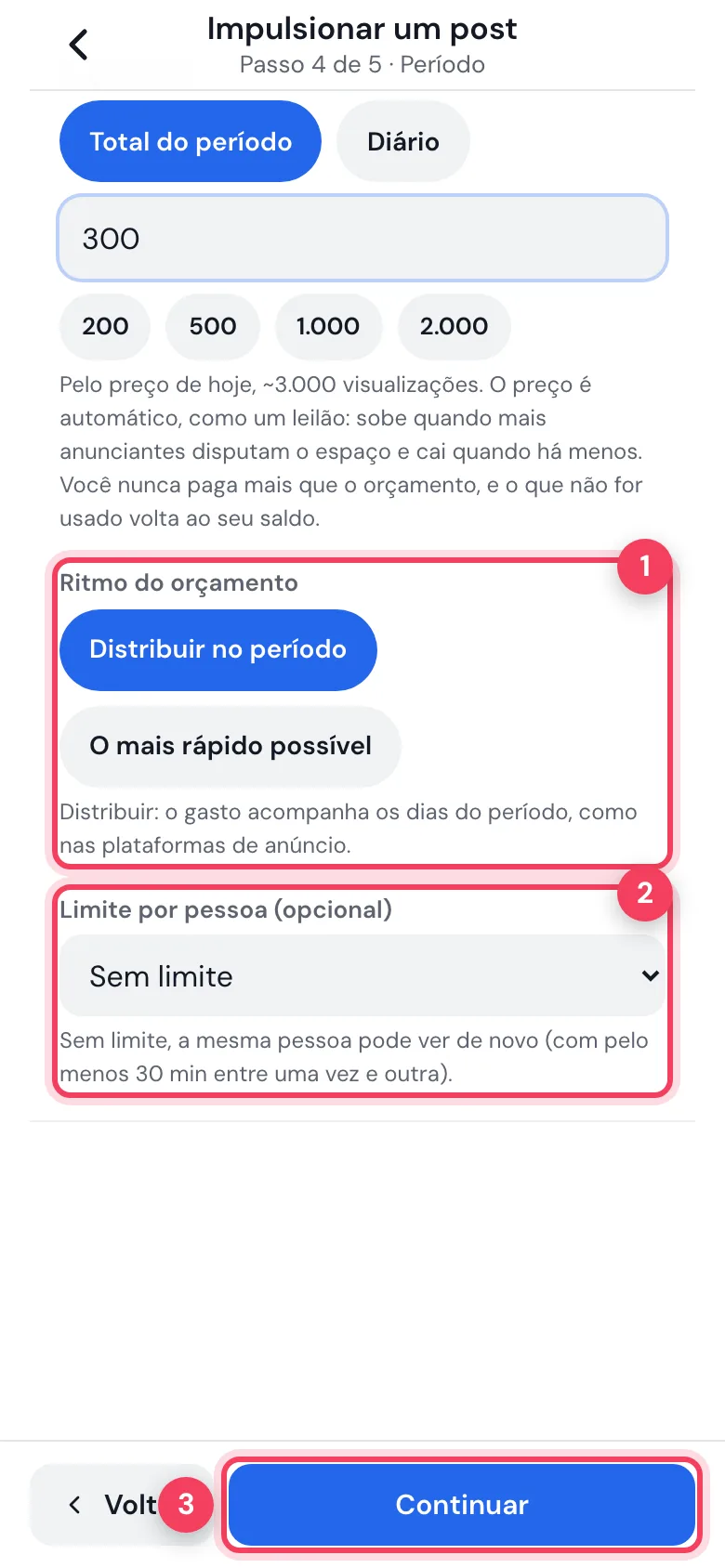 Ritmo do orçamento e Limite por pessoa