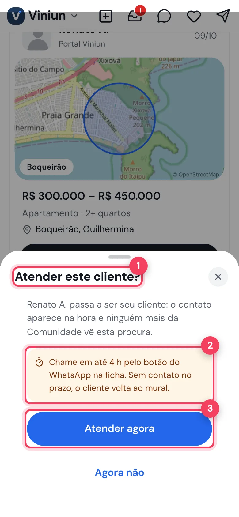 Confirmação Atender este cliente com o prazo para chamar no WhatsApp