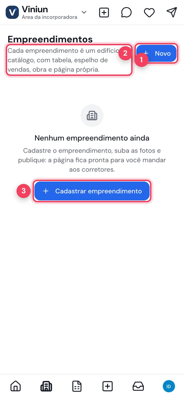 Empreendimentos da incorporadora no celular