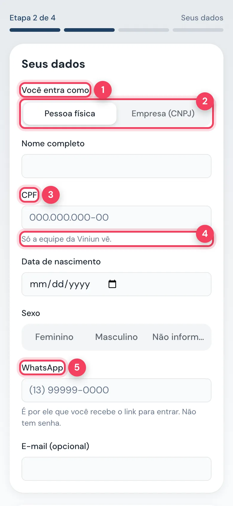 Cadastro de investidor como pessoa física ou empresa