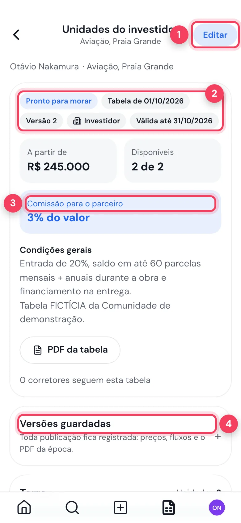 Tabela do investidor no celular