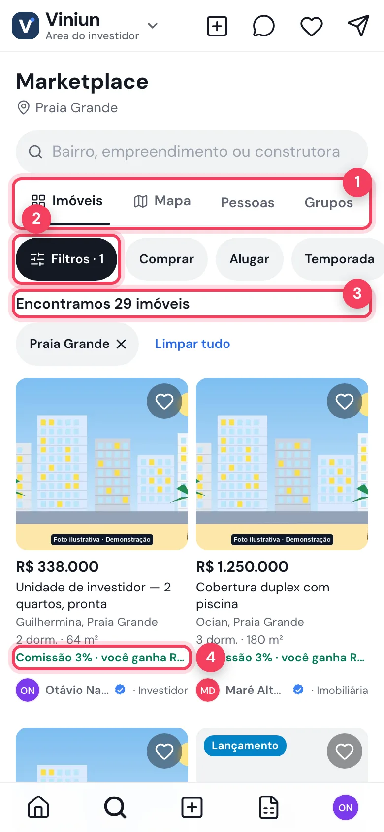 Marketplace Buscar imóveis no celular