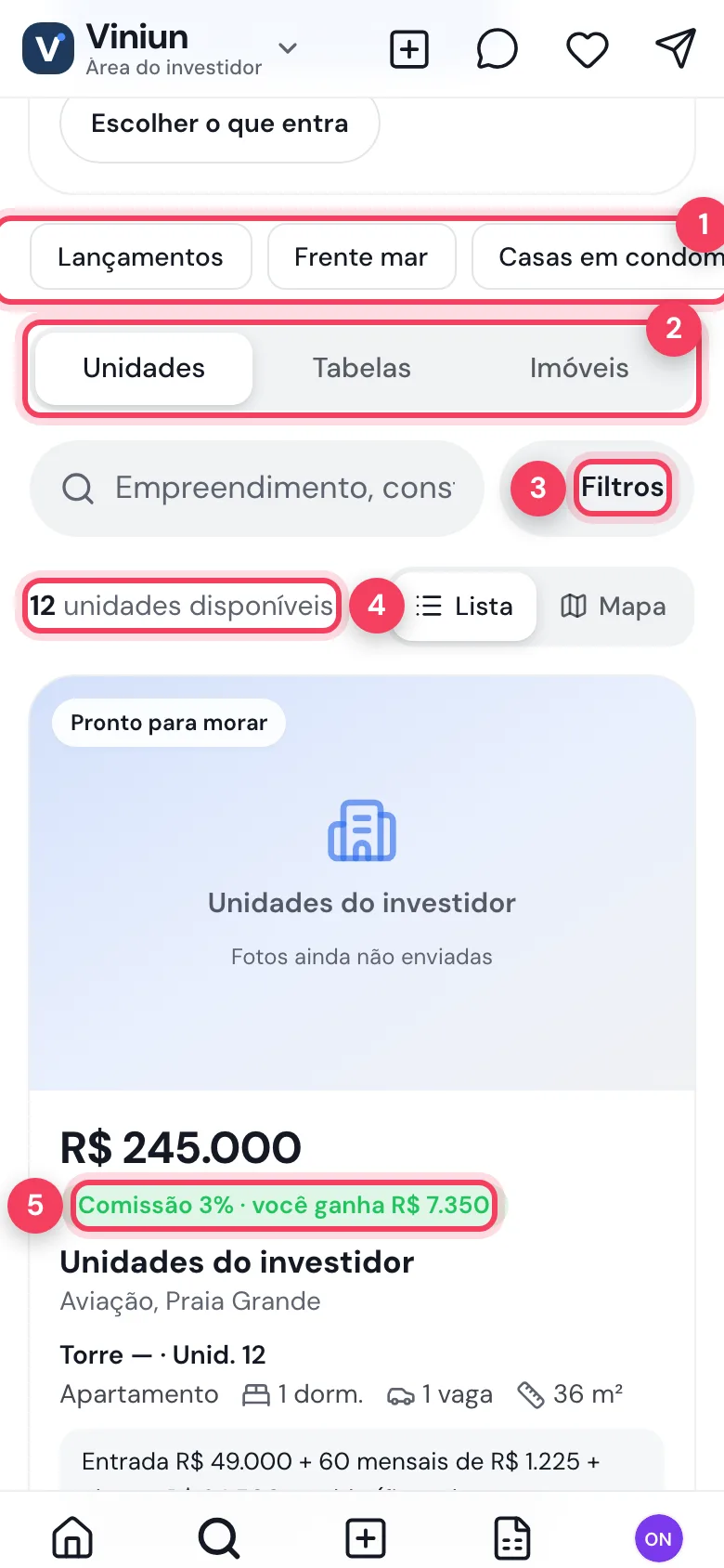 Unidades e tabelas da Comunidade no celular
