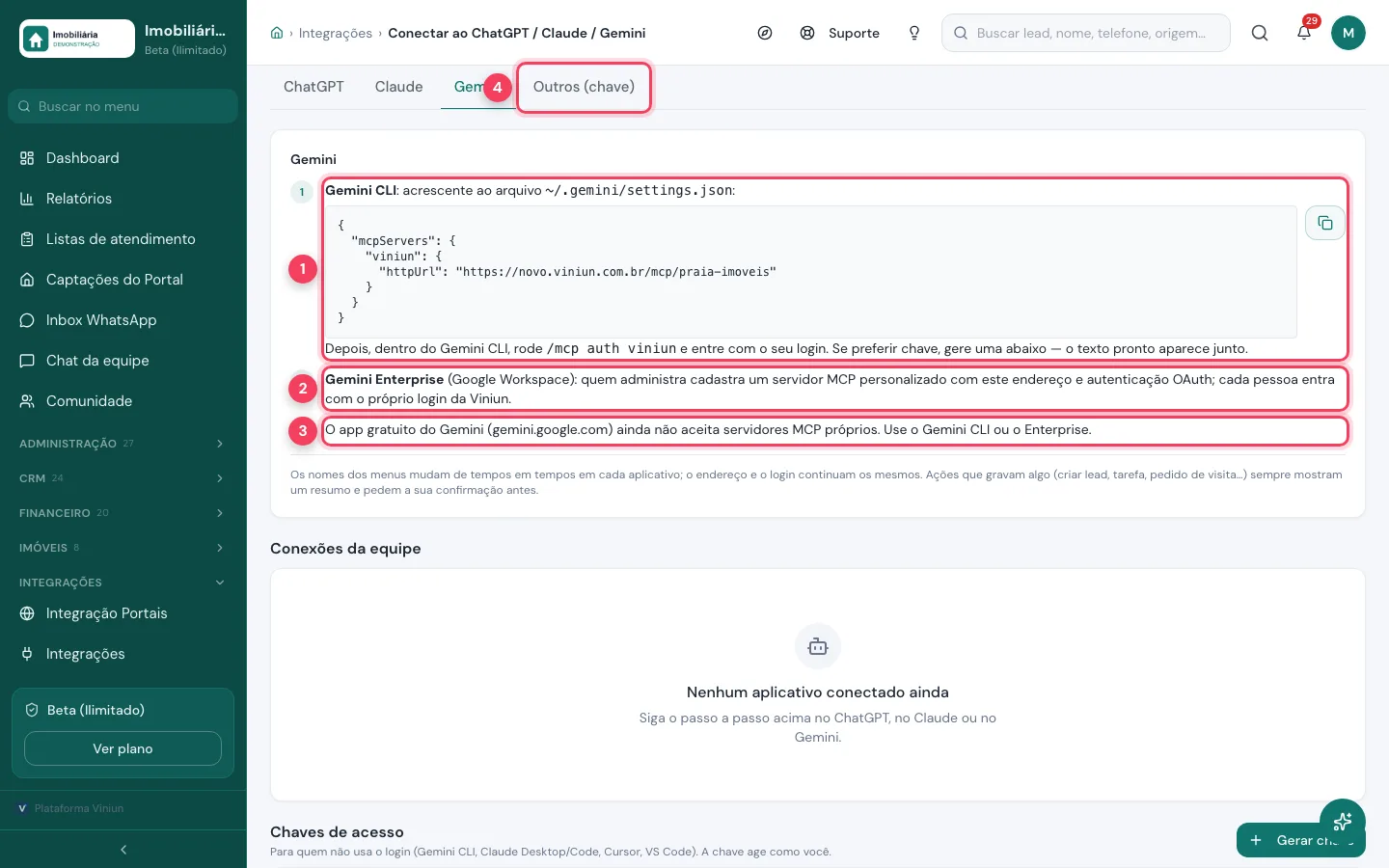 Aba Gemini com instruções do Gemini CLI e Gemini Enterprise