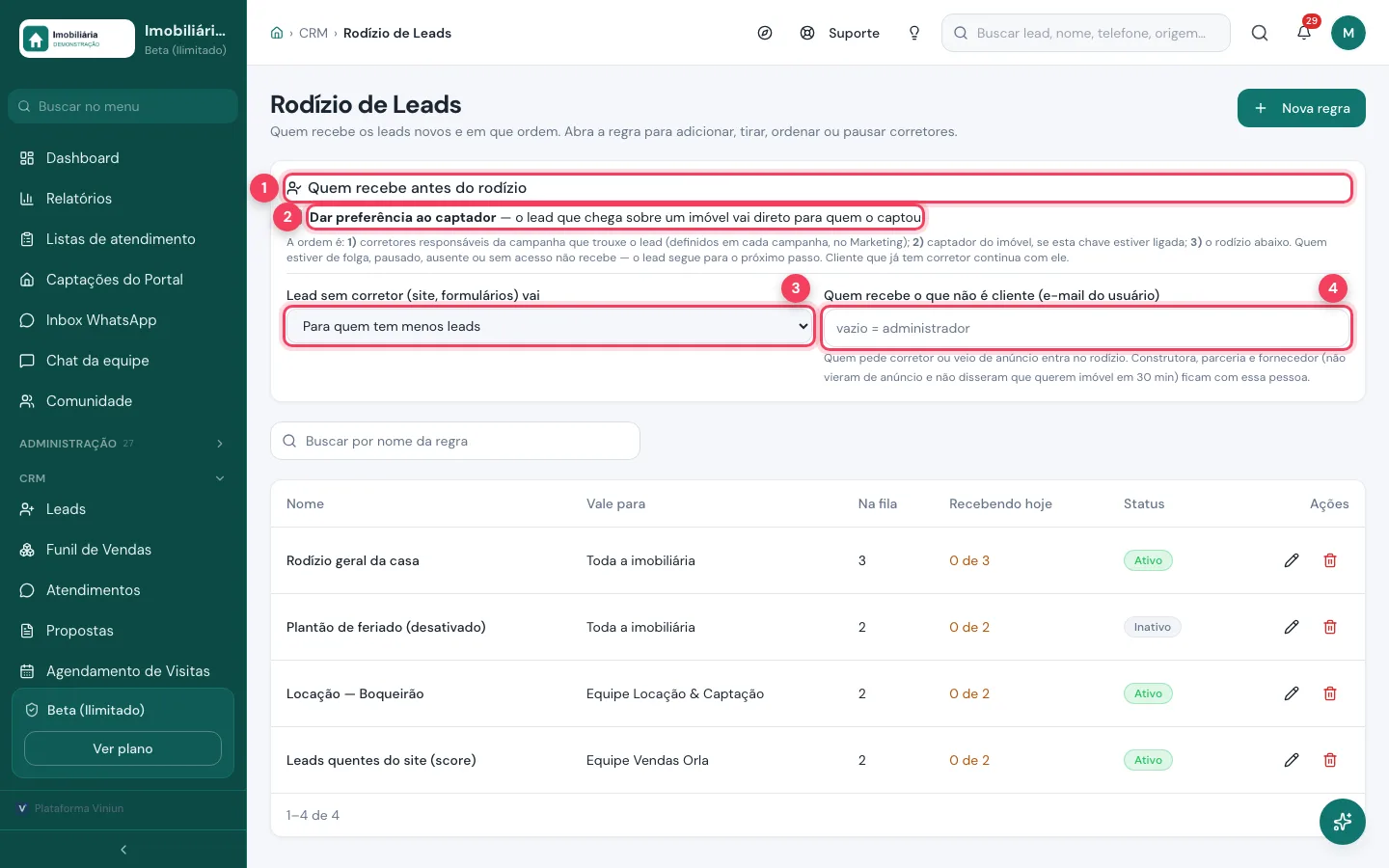 Bloco Quem recebe antes do rodízio com a preferência ao captador e as escolhas de distribuição