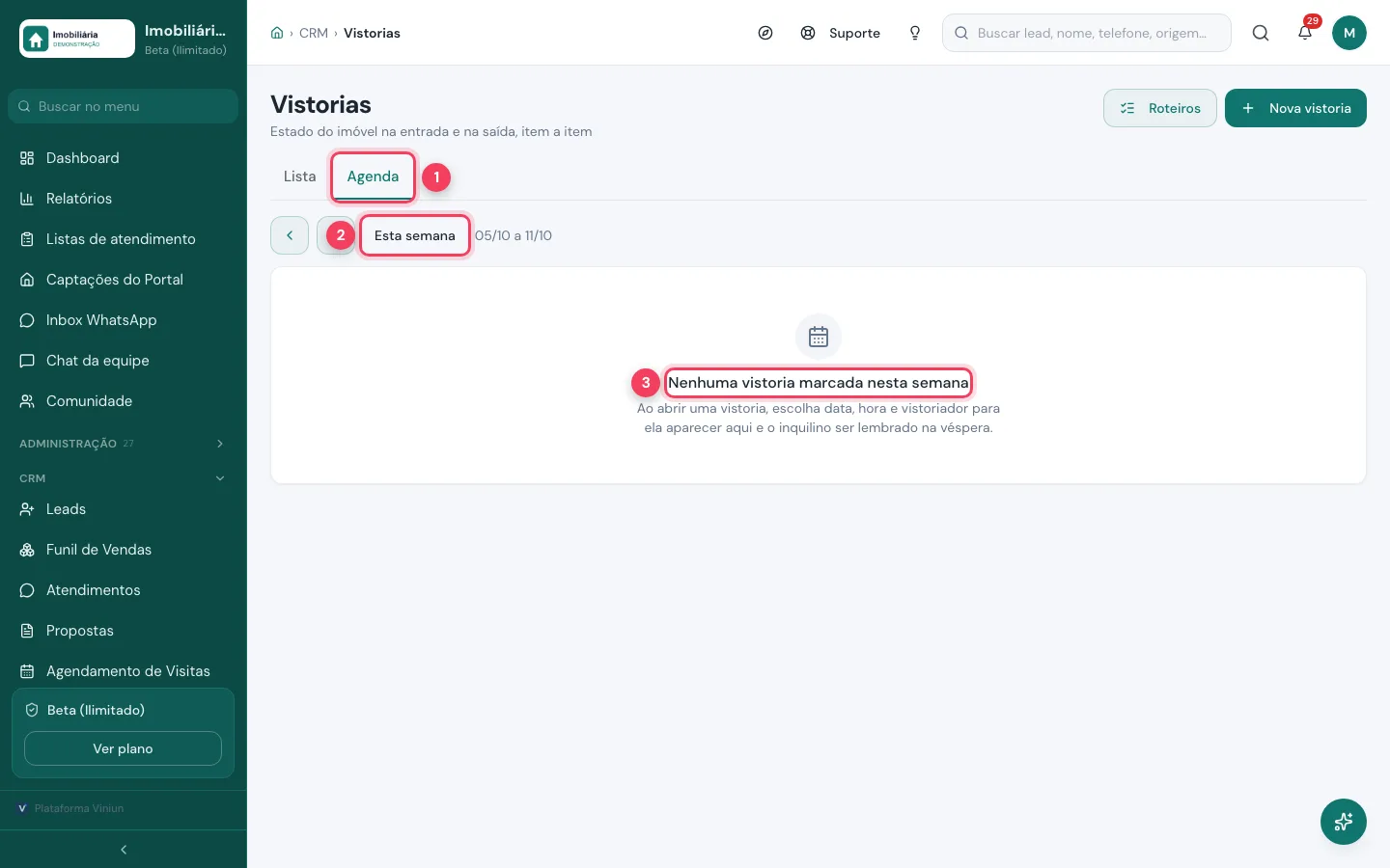 Agenda semanal de vistorias