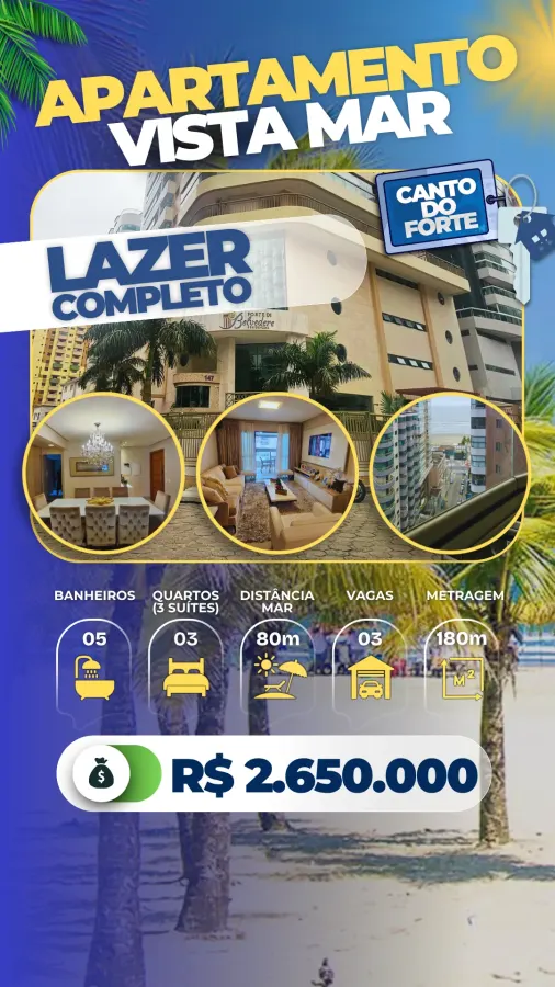 Apartamento Vista Mar Canto do Forte - R$ 2,65 mi — foto 1