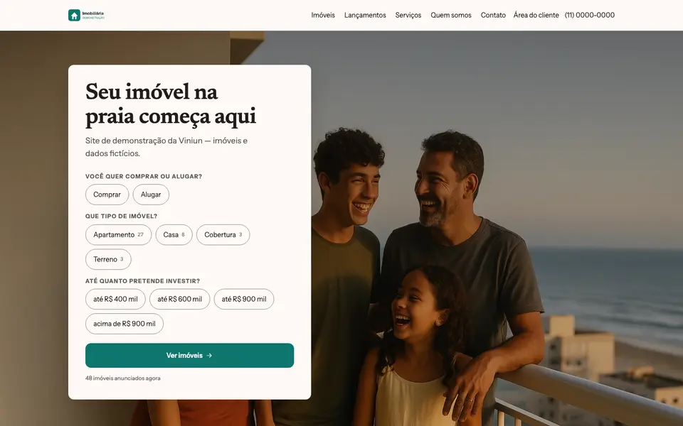 Modelo Alto padrão: página inicial no computador
