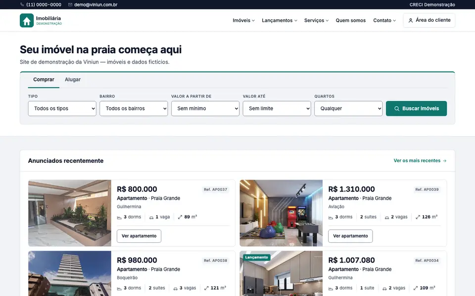 Modelo Catálogo: página inicial no computador