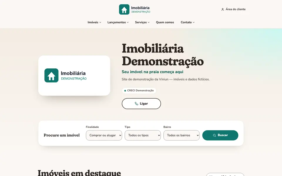 Modelo Corretor: página inicial no computador