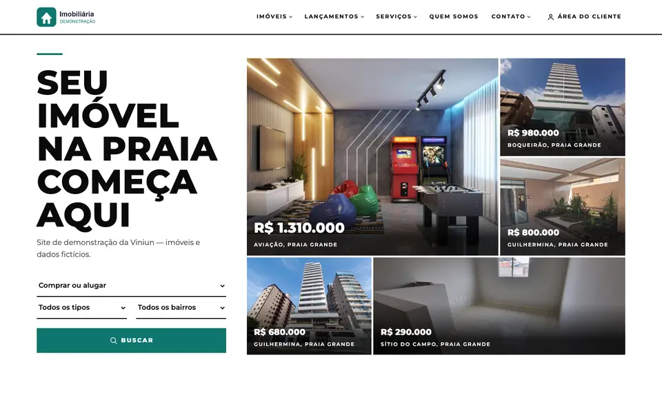 Modelo Vitrine: página inicial no computador