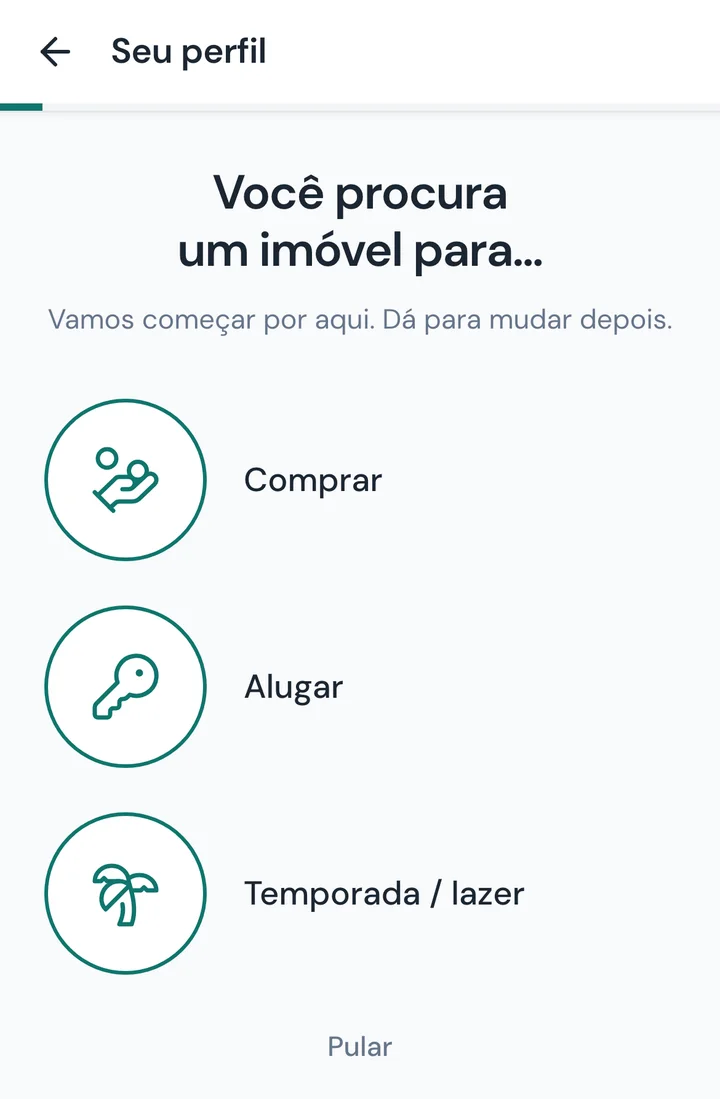 Tela 01: Você procura um imóvel para…