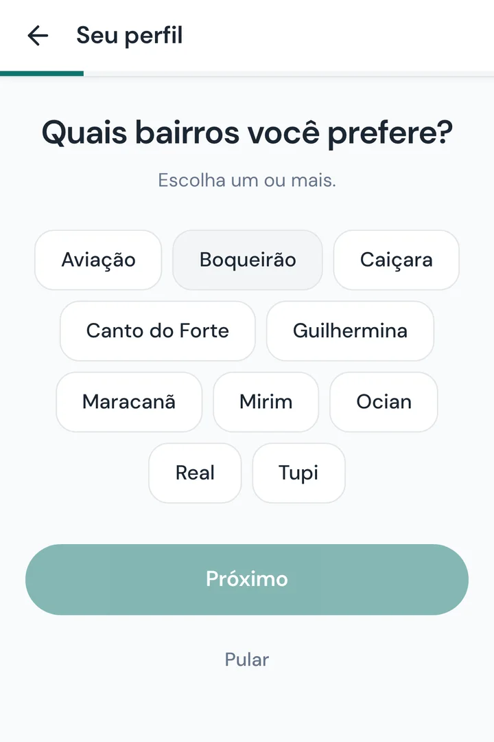 Tela 03: Quais bairros você prefere?