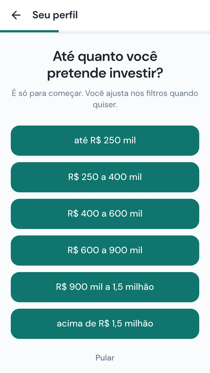 Tela 05: Até quanto você pretende investir?