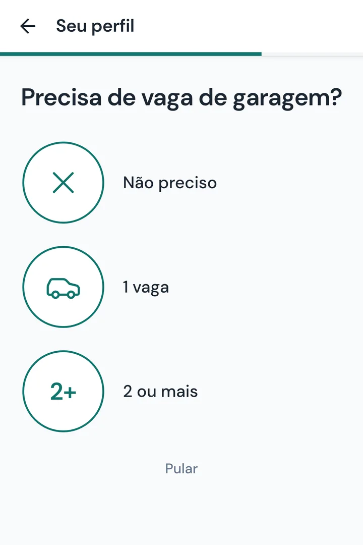Tela 13: Precisa de vaga de garagem?