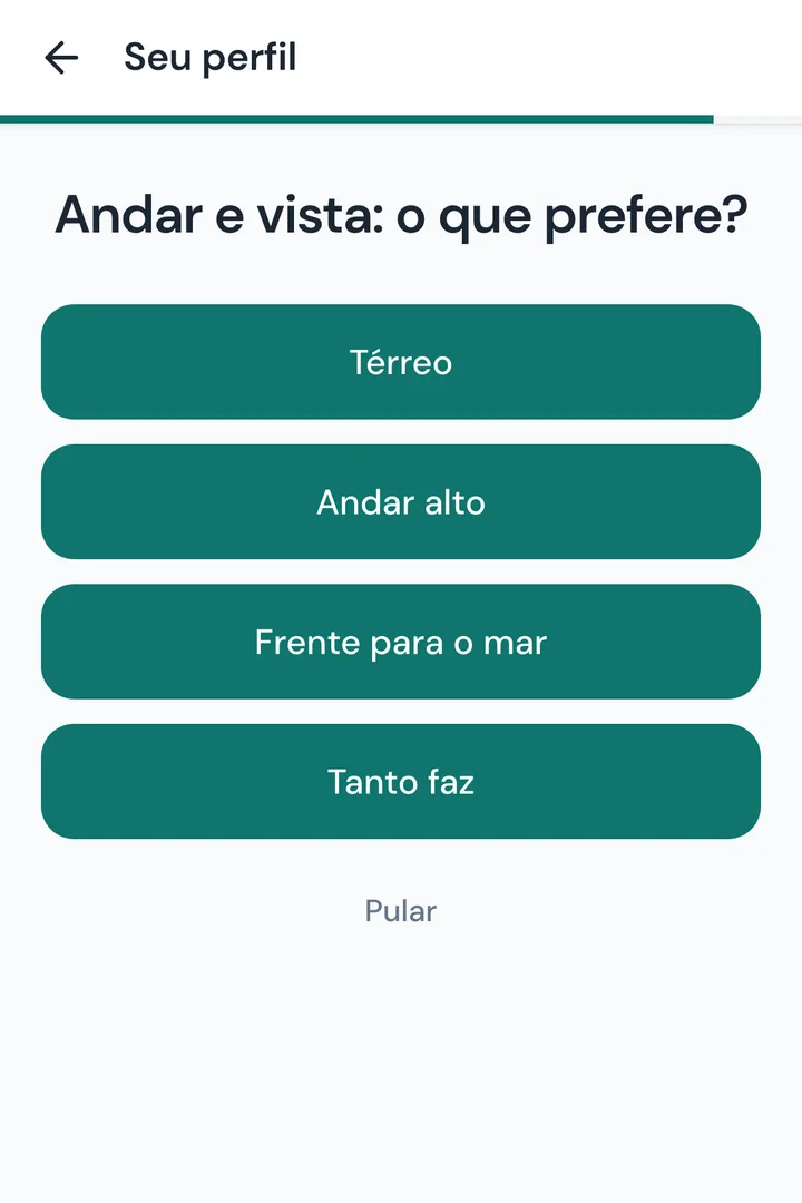 Tela 16: Andar e vista: o que prefere?