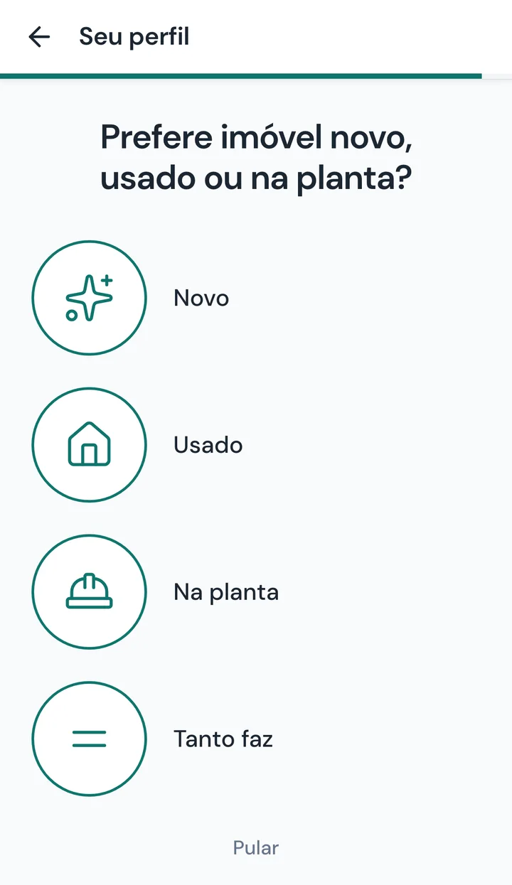 Tela 17: Prefere imóvel novo, usado ou na planta?